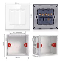 Intrerupator Triplu Cap Scara Cu Panou Din Sticla Securizata Techstar® TGS 01, 220V, 16A, 86 X 86 Mm, Negru, cu 3 Faze - 1