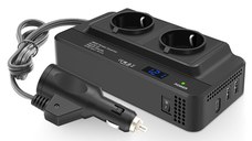 Invertor de Putere Sinusoidal Techstar®, 200W~400W, 12V la 220V – 2 Prize AC EU, 2 Porturi USB QC si 1 USB-C, cu Afisaj