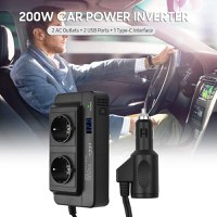Invertor de Putere Sinusoidal Techstar®, 200W~400W, 12V la 220V – 2 Prize AC EU, 2 Porturi USB QC si 1 USB-C, cu Afisaj - 2