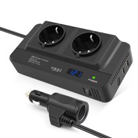 Invertor de Putere Sinusoidal Techstar®, 200W~400W, 12V la 220V – 2 Prize AC EU, 2 Porturi USB QC si 1 USB-C, cu Afisaj - 8