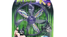 Jucarie interactiva disc zburator cu lansator si lumini, pentru copii 3 ani+, 15 cm, mov/verde, Mov