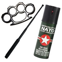 Kit autoaparare baston telescopic din otel, 64 cm, 4 sectiuni si pumnal, rozeta, box, spray paralizant iritant nato - 2