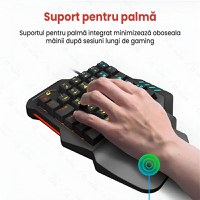 Kit gaming cu tastatura iluminata gaming 39 taste one hand si mouse, Bluetooth,Android, iOS, PC, 1600/2400/3200 DPI, RGB - 6