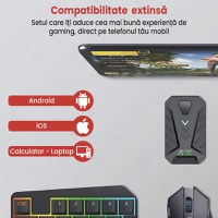 Kit gaming cu tastatura iluminata gaming 39 taste one hand si mouse, Bluetooth,Android, iOS, PC, 1600/2400/3200 DPI, RGB - 5