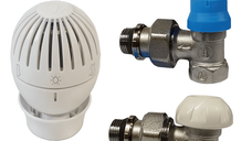 Kit Giacomini R470AX003 pentru radiator, cu cap termostatic, ventil de tur si robinet de retur, unghiular, 1/2 x 16 mm