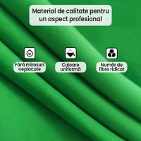 Kit perete fundal verde profesional pentru studio foto/video, GlowforHome, Green Screen portabil, 260x300 cm - 6