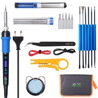 Kit profesional pentru lipit, GlowforHome, Letcon 60W cu LCD, Pompa de dezlipit cositor, Fire 22AWG, pensete - 5
