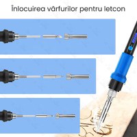 Kit profesional pentru lipit, GlowforHome, Letcon 60W cu LCD, Pompa de dezlipit cositor, Fire 22AWG, pensete - 14