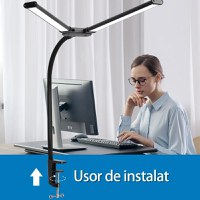 Lampa LED de birou cu clema si doua capete, Techstar® TD001, Putere 24W, USB, Reglabila la 360°, 10 niveluri - 5