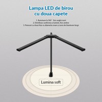 Lampa LED de birou cu clema si doua capete, Techstar® TD001, Putere 24W, USB, Reglabila la 360°, 10 niveluri - 4