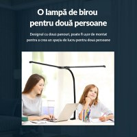 Lampa LED de birou cu clema si doua capete, Techstar® TD001, Putere 24W, USB, Reglabila la 360°, 10 niveluri - 9