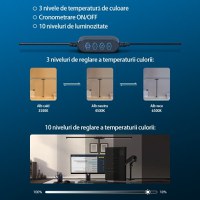 Lampa LED de birou cu clema si doua capete, Techstar® TD001, Putere 24W, USB, Reglabila la 360°, 10 niveluri - 12