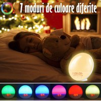 Lampa LED Inteligenta,Radio FM cu Ceas si Alarma,Simulare Rasarit&Apus de Soare,Sunete albe,7 culori,Smart Wake-up light - 1