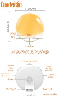 Lampa LED Inteligenta,Radio FM cu Ceas si Alarma,Simulare Rasarit&Apus de Soare,Sunete albe,7 culori,Smart Wake-up light - 3