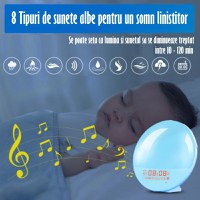 Lampa LED Inteligenta,Radio FM cu Ceas si Alarma,Simulare Rasarit&Apus de Soare,Sunete albe,7 culori,Smart Wake-up light - 16