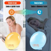Lampa LED Inteligenta,Radio FM cu Ceas si Alarma,Simulare Rasarit&Apus de Soare,Sunete albe,7 culori,Smart Wake-up light - 7