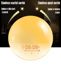Lampa LED Inteligenta,Radio FM cu Ceas si Alarma,Simulare Rasarit&Apus de Soare,Sunete albe,7 culori,Smart Wake-up light - 12