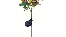Lampa Solara cu Fluturi Multicolori pentru Gradina sau Terasa, IP65, cu Senzor de Lumina, 65cm Inaltime