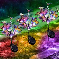 Lampa Solara cu Fluturi Multicolori pentru Gradina sau Terasa, IP65, cu Senzor de Lumina, 65cm Inaltime - 10