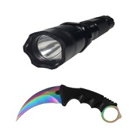 Lanterna cu electrosoc cu acumulator, LED, cutit karambit rainbow inclus - 3