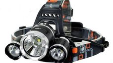 Lanterna De Cap 3 x Led Cree XML T6 MRG M-155, 2x Acumulatori 18650, Frontala, Negru