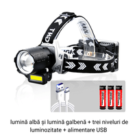 Lanterna de cap cu LED LASER + COB cu 3 acumulatori inclusi, senzor de miscare si ZOOM, Dasbo®, super luminoasa - 8