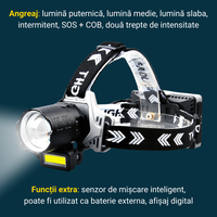 Lanterna de cap cu LED LASER + COB cu 3 acumulatori inclusi, senzor de miscare si ZOOM, Dasbo®, super luminoasa - 9
