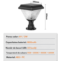 Lumina Solara de Gradina pentru Stalpi-Gard,cu 6 culori RGB si 3 moduri de iluminare Neutru/Cald/Rece, Rezistenta la Apa - 3