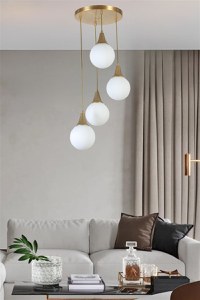 Lustra, Opviq, metal si sticla, alb auriu, diametru 30 cm, inaltime 70 cm - 3