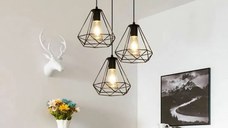 Lustra vintage cu 3 pendule, 3x40W, Neagra, Lumina Calda/Rece/Naturala