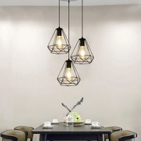 Lustra vintage cu 3 pendule, 3x40W, Neagra, Lumina Calda/Rece/Naturala - 2