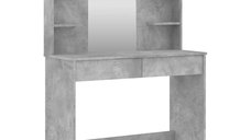 Masa de toaleta gri beton cu oglinda, dimensiuni 96x39x142 cm