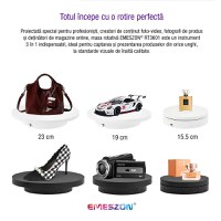 Masa Rotativa 360 electronica Foto si Video, EMESZON® RT3601, Oglinda, Stand Rotativ 3 in 1, Prezentare produse, Negru - 1