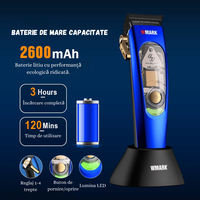 Masina Tuns Profesionala, 10.000 RPM, LED, Lame Titan, Zero Gap, USB Rapid, Rezistenta Apa, Albastra - 12