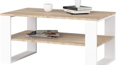 Masuta cafea ALEX cu raft inferior, PAL laminat, 92x53x45 cm, stejar sonoma si alb