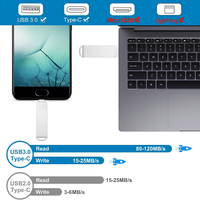 Memorie USB Dual Drive pentru Smartphone-uri, Tablete si Calculatoare, 8 Gbps, USB 3.1, USB Type-C, Metal, Argintiu - 1