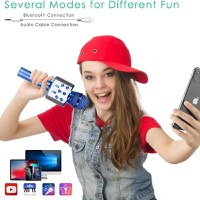 Microfon Wireless Karaoke MRG MWS858, Reincarcabil, Boxa, Albastru - 2