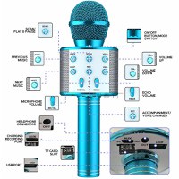 Microfon Wireless Karaoke MRG MWS858, Reincarcabil, Boxa, Albastru - 3