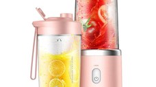 Mini Blender Portabil MRG M1153, Electric, Acumulator, 2 Recipiente, Roz