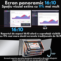 Monitor Extensibil si Portabil pentru laptop, Qova®, 3 Ecrane Full HD 1200P de 14" inch, sRGB 100%, pliabile si rotative - 5