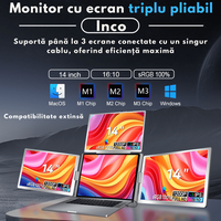 Monitor Extensibil si Portabil pentru laptop, Qova®, 3 Ecrane Full HD 1200P de 14" inch, sRGB 100%, pliabile si rotative - 4