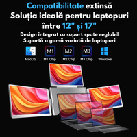 Monitor Extensibil si Portabil pentru laptop, Qova®, 3 Ecrane Full HD 1200P de 14" inch, sRGB 100%, pliabile si rotative - 9