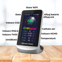 Monitor masurare calitate aer, 8 in 1, Wifi, CO2, TVOC, HCHO, concentratie poluanti PM1.0, PM2.5, Tuya - 6