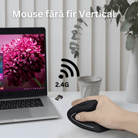 Mouse Wireless Vertical, Ergonomic, Receptor USB Nano, 2.4 GHZ, 6 Butoane, Reglabil 800/1000/1200DPI, Senzor Optic - 5