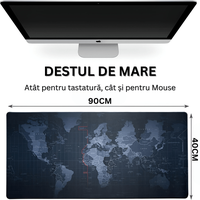 Mousepad Mare Cauciucat pentru Gaming, Birou, Office, Antiderapant, Cusaturi Anti-Rupere, model Harta Lumii, 90 x 40cm - 5