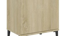 Noptiera alba cu design industrial, picioare metalice si compartiment de depozitare
