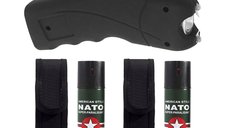 Pachet electrosoc TW 309, 2.5 mil V, 12 cm si  doua sprayuri paralizante NATO, propulsie jet, 90 ml