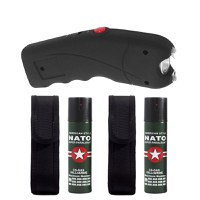 Pachet electrosoc TW 309, 2.5 mil V, 12 cm si  doua sprayuri paralizante NATO, propulsie jet, 90 ml - 1
