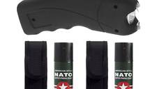 Pachet electrosoc TW 309, 2.5 mil V, 12 cm si  doua sprayuri paralizante NATO, propulsie jet, 90 ml