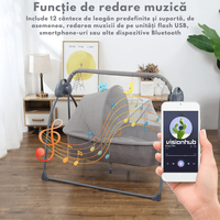 Patut Electric pentru Bebelusi cu Functie de Leganare Automata, 5 Viteze Ajustabile, Temporizator Inteligent 8-60 Min - 3